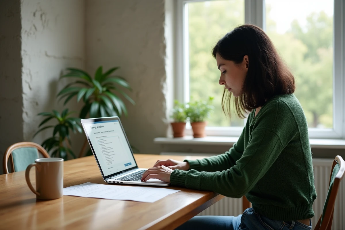 Femme travaillant sur un ordinateur pour évaluation énergétique