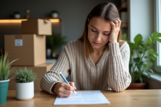 Femme remplissant un formulaire de changement d'adresse à la maison